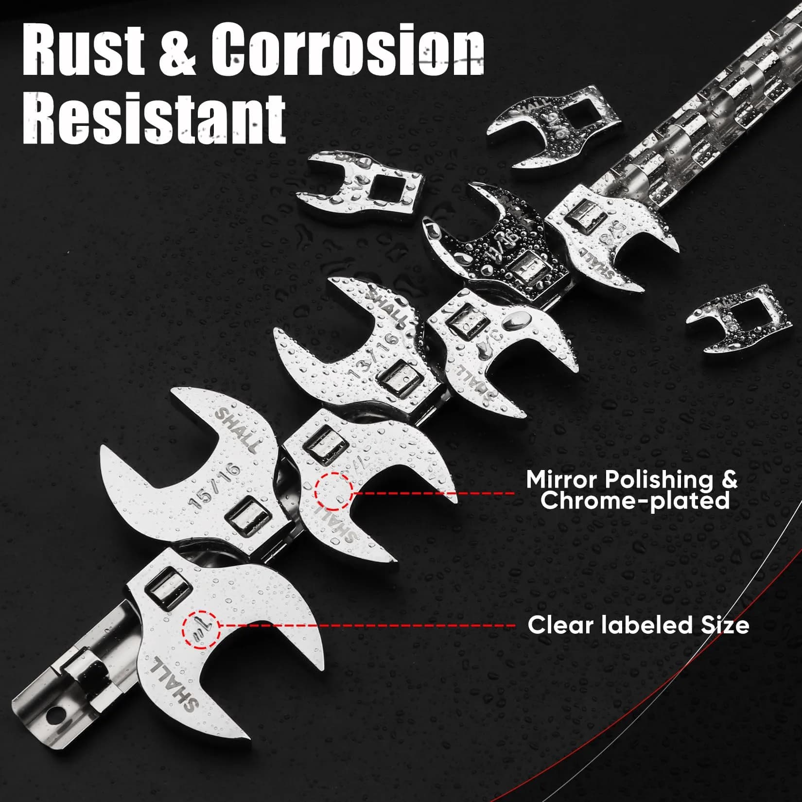 SHALL 3/8" Drive SAE Crowfoot Wrench Set, 11-Piece (9.5-25.4mm) | Access Tight Spaces - view 7