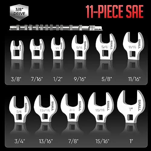 SHALL 3/8" Drive SAE Crowfoot Wrench Set, 11-Piece (9.5-25.4mm) | Access Tight Spaces thumbnail 2