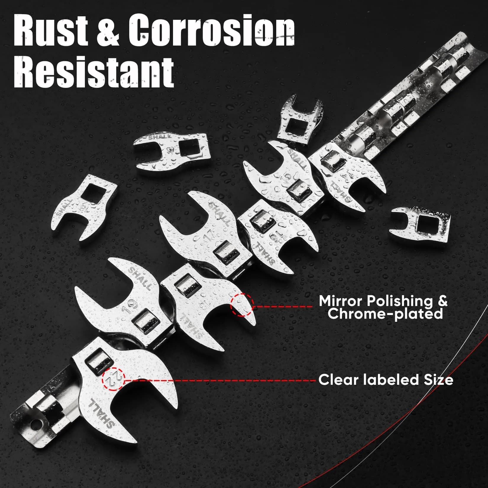 SHALL 3/8" Metric Crowfoot Wrench Set, 11-Piece (10-22mm) | Access Tight Spaces - view 7