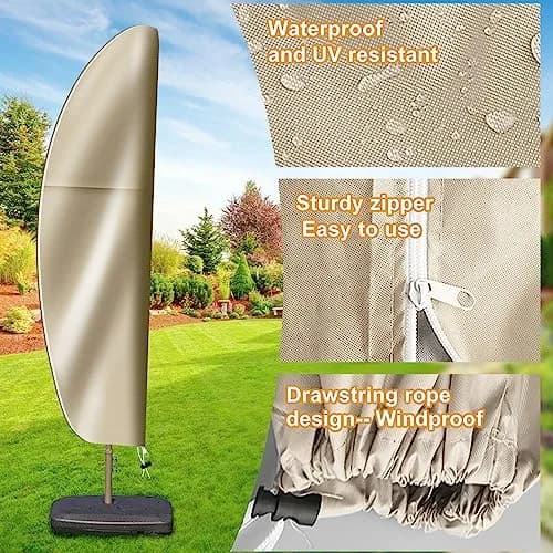 OKPOW Cantilever Patio Umbrella Cover Khaki 225cm (88.6in) | Heavy Duty 420D Oxford Fabric Waterproof UV Resistant thumbnail 4