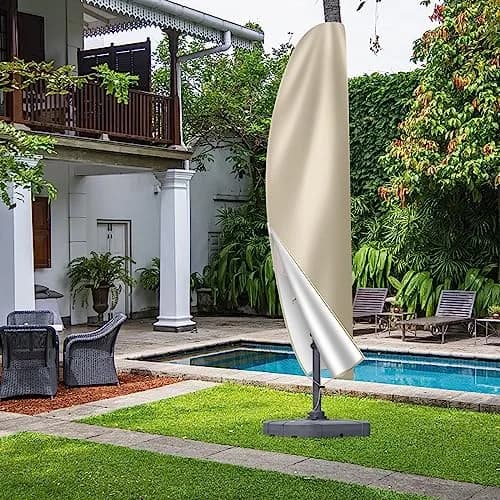 OKPOW Cantilever Patio Umbrella Cover Khaki 225cm (88.6in) | Heavy Duty 420D Oxford Fabric Waterproof UV Resistant thumbnail 7