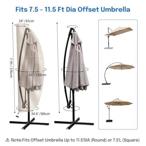 OKPOW Cantilever Patio Umbrella Cover Fits 7.5-11.5 FT Offset Umbrellas | Waterproof 420D Oxford Fabric with Zipper & Drawstring thumbnail 4
