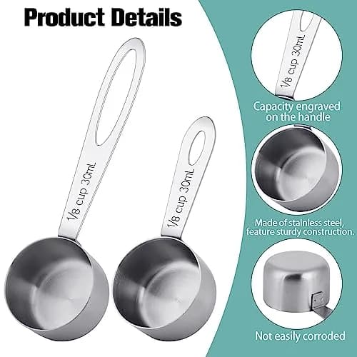 KALIONE 30ml (1/8 Cup) Stainless Steel Measuring Spoon Set | Accurate Dry & Liquid Scoops thumbnail 3