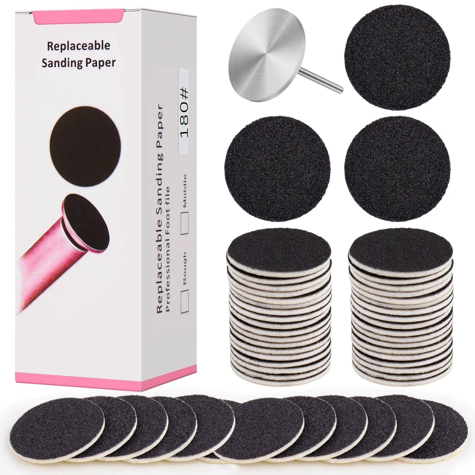 Difenni Black 100pcs #180 Grit Sandpaper Discs with Metal Nail Drill Bit | Foot File Sandpaper Discs for Manicure Pedicure - main product image