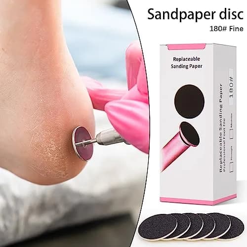 Difenni Black 100pcs #180 Grit Sandpaper Discs with Metal Nail Drill Bit | Foot File Sandpaper Discs for Manicure Pedicure thumbnail 6