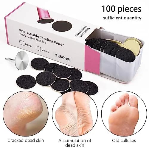 Difenni Black 100pcs #180 Grit Sandpaper Discs with Metal Nail Drill Bit | Foot File Sandpaper Discs for Manicure Pedicure thumbnail 7