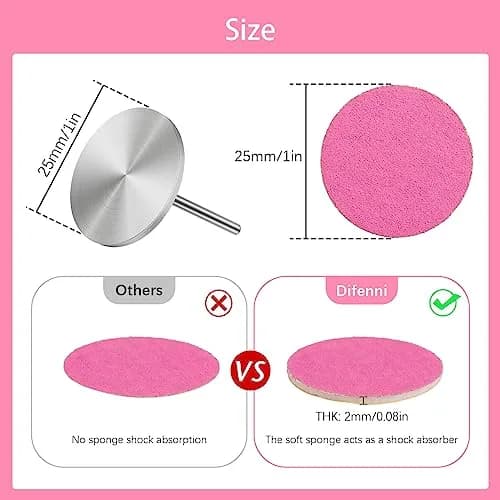 Difenni 100pcs Pink #180 Grit Sandpaper Discs with Metal Nail Drill Bit | 25mm (0.98 inch) thumbnail 5