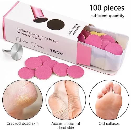Difenni 100pcs Pink #180 Grit Sandpaper Discs with Metal Nail Drill Bit | 25mm (0.98 inch) thumbnail 7