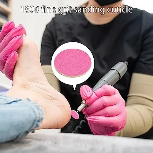 Difenni 100pcs Pink #180 Grit Sandpaper Discs with Metal Nail Drill Bit | 25mm (0.98 inch) thumbnail 2