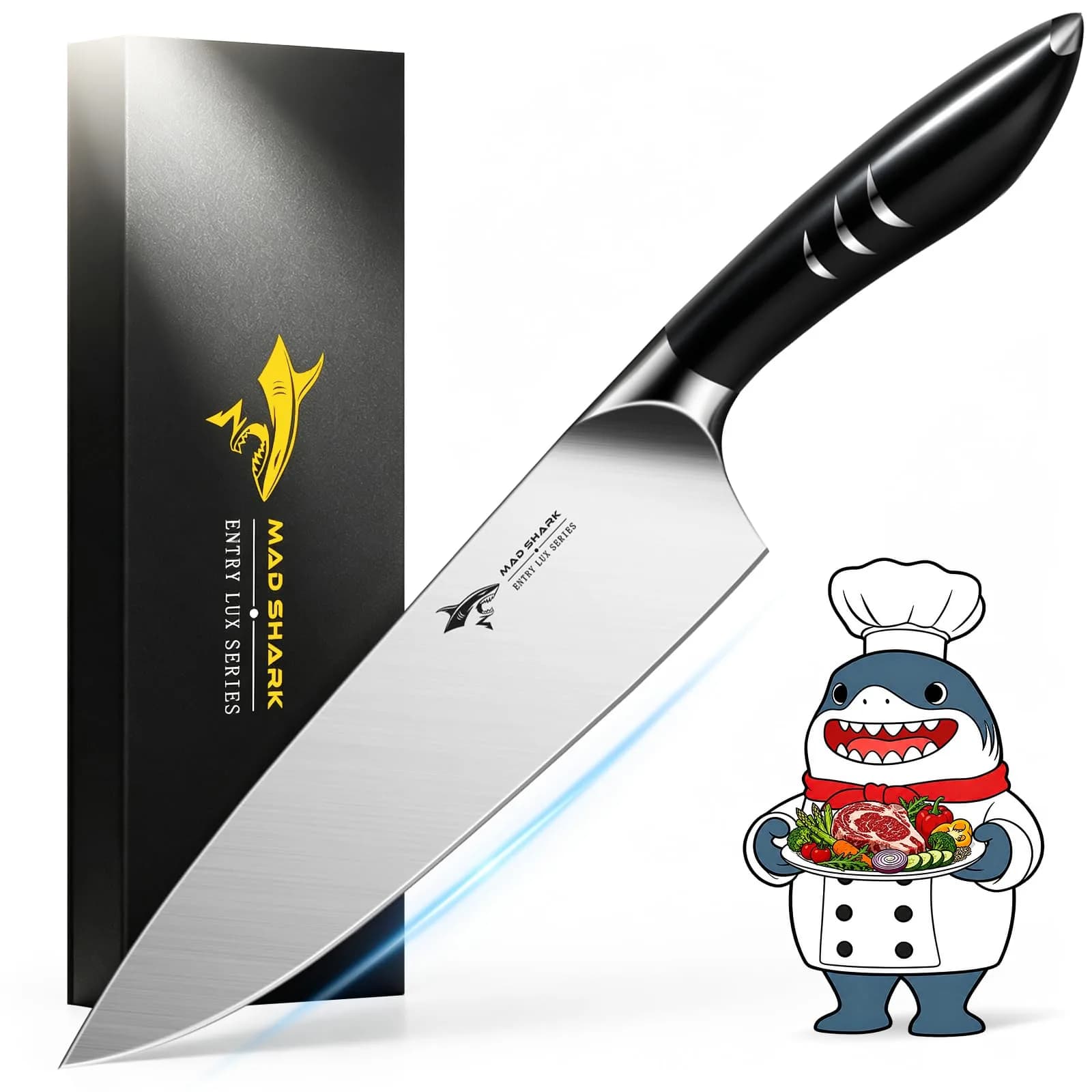 MAD SHARK 8 Inch Chef Knife | High Carbon German Stainless Steel, Ergonomic Handle, Gift Box — Black
