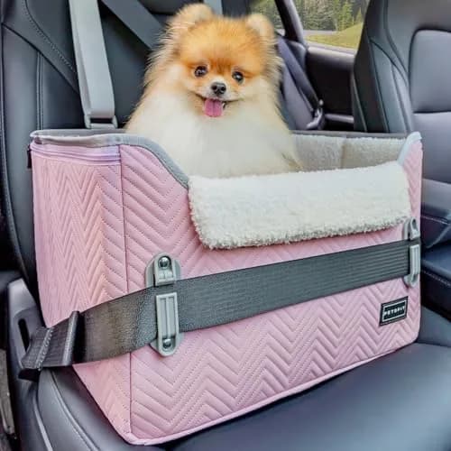 Petsfit Dog Car Seat for Small Dogs 16"L x 13"W x 11"H | Portable, Adjustable & Safe (Light Pink) thumbnail 1