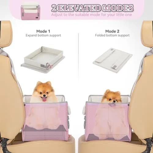 Petsfit Dog Car Seat for Small Dogs 16"L x 13"W x 11"H | Portable, Adjustable & Safe (Light Pink) thumbnail 4