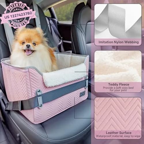 Petsfit Dog Car Seat for Small Dogs 16"L x 13"W x 11"H | Portable, Adjustable & Safe (Light Pink) thumbnail 5