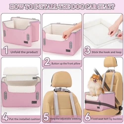 Petsfit Dog Car Seat for Small Dogs 16"L x 13"W x 11"H | Portable, Adjustable & Safe (Light Pink) thumbnail 6