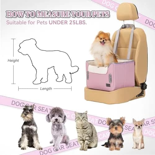 Petsfit Dog Car Seat for Small Dogs 16"L x 13"W x 11"H | Portable, Adjustable & Safe (Light Pink) thumbnail 7