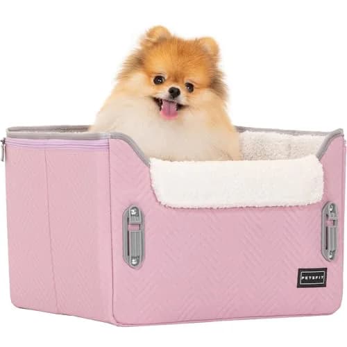 Petsfit Dog Car Seat for Small Dogs 16"L x 13"W x 11"H | Portable, Adjustable & Safe (Light Pink) thumbnail 9