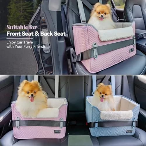 Petsfit Dog Car Seat for Small Dogs 16"L x 13"W x 11"H | Portable, Adjustable & Safe (Light Pink) thumbnail 2