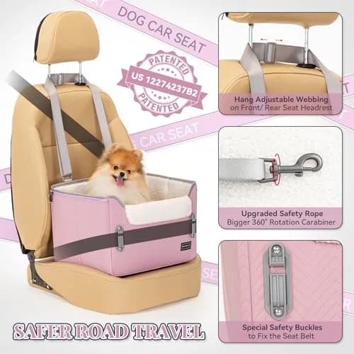 Petsfit Dog Car Seat for Small Dogs 16"L x 13"W x 11"H | Portable, Adjustable & Safe (Light Pink) thumbnail 3