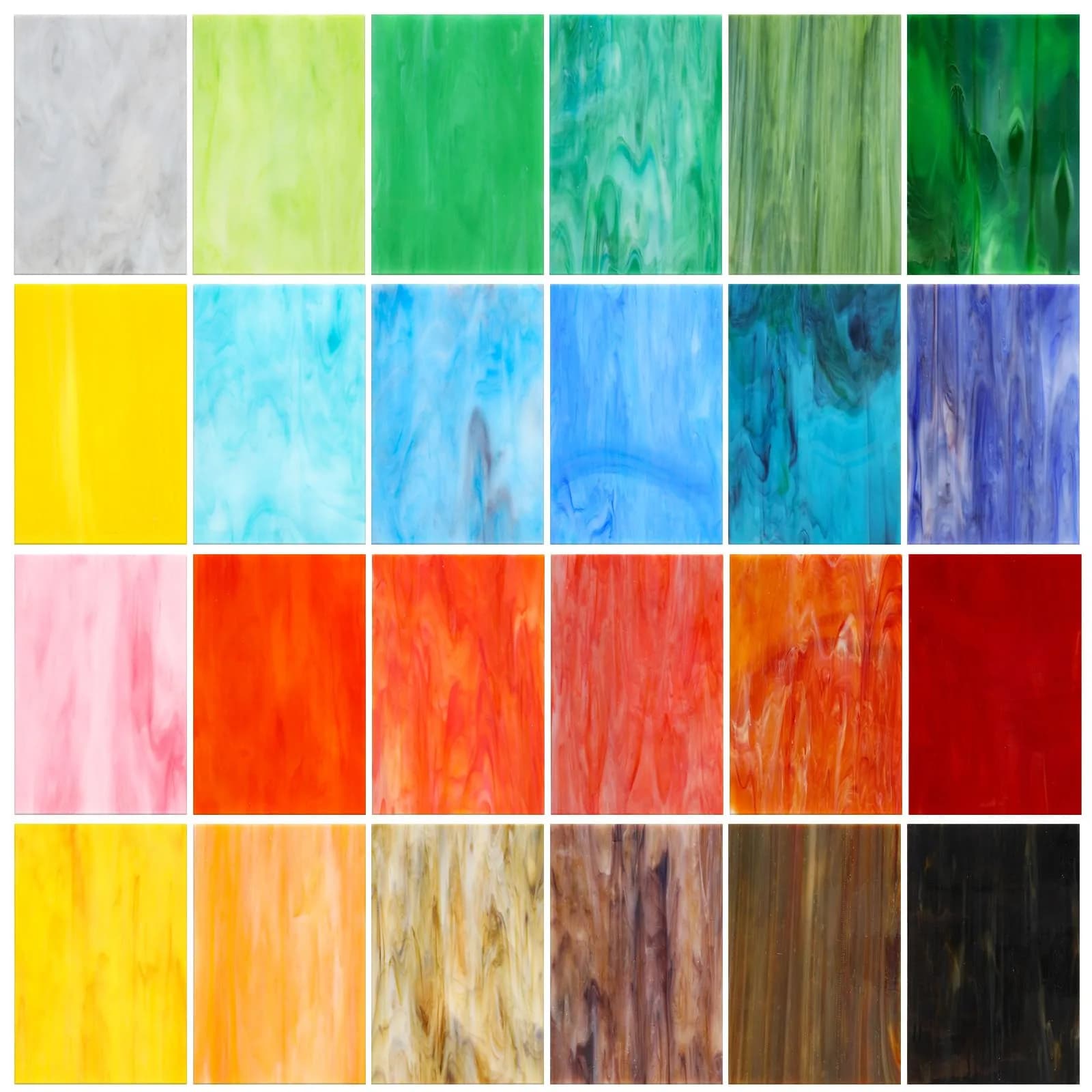 Treela 24 Pcs Vibrant Stained Glass Sheets 4 x 6 Inch | Colorful Mosaic Tiles for Craft Projects — Colorful