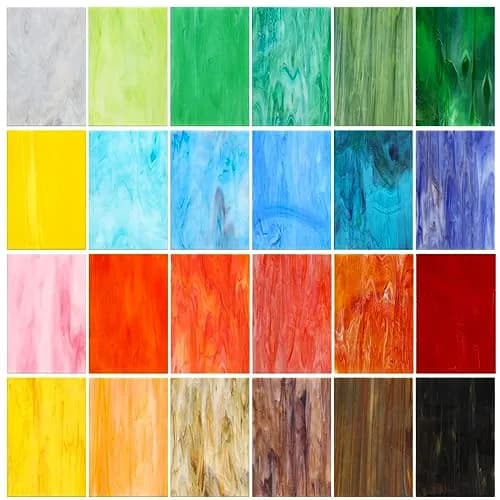 Treela 24 Pcs Vibrant Stained Glass Sheets 4 x 6 Inch | Colorful Mosaic Tiles for Craft Projects thumbnail 1