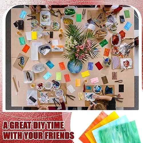 Treela 24 Pcs Vibrant Stained Glass Sheets 4 x 6 Inch | Colorful Mosaic Tiles for Craft Projects thumbnail 5