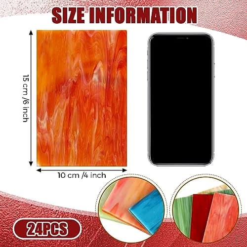 Treela 24 Pcs Vibrant Stained Glass Sheets 4 x 6 Inch | Colorful Mosaic Tiles for Craft Projects thumbnail 2
