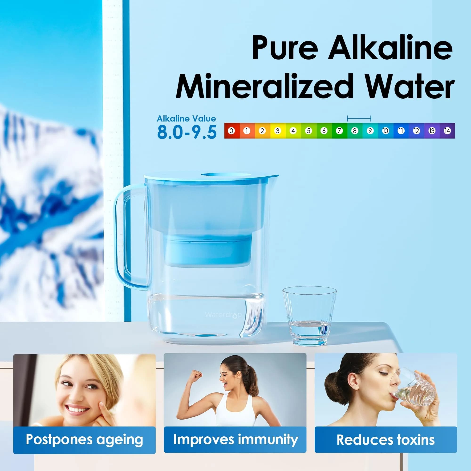 Waterdrop PT-07B-A Alkaline Water Filter Pitcher 10-Cup 3.8L (100 Gallons) | Improves Coffee Taste - view 3