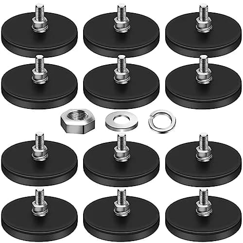 DIYMAG Rubber Coated Neodymium Magnets 1.69 inch Diameter, 30 lb Pull Force, 12-Pack | Heavy Duty Magnetic Mounts with M5 Threaded Studs thumbnail 1
