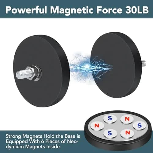 DIYMAG Rubber Coated Neodymium Magnets 1.69 inch Diameter, 30 lb Pull Force, 12-Pack | Heavy Duty Magnetic Mounts with M5 Threaded Studs thumbnail 3