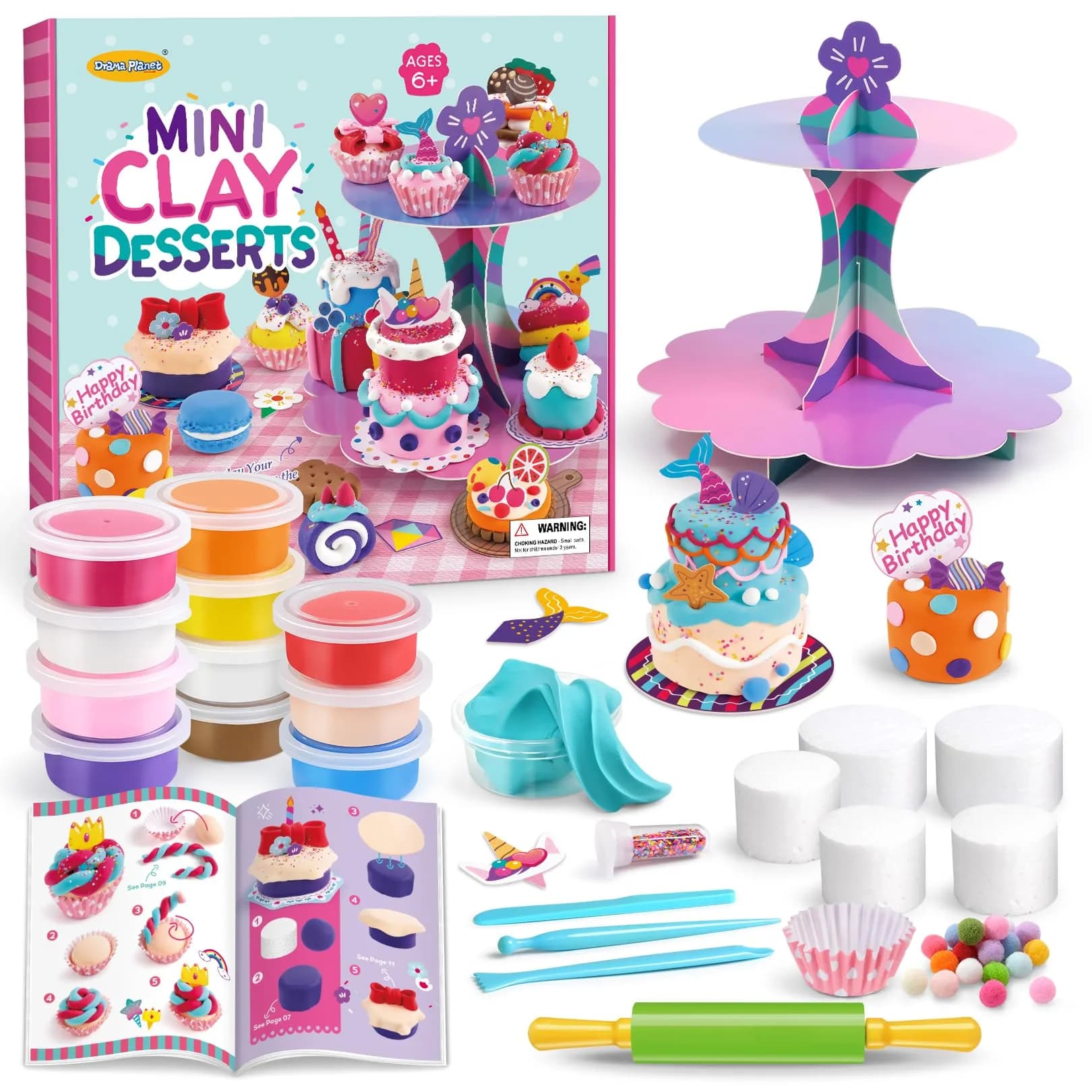 Drama Planet Mini Dessert Clay Kit for Kids, Make & Display Clay Treats | 12 Colors — Multicolor