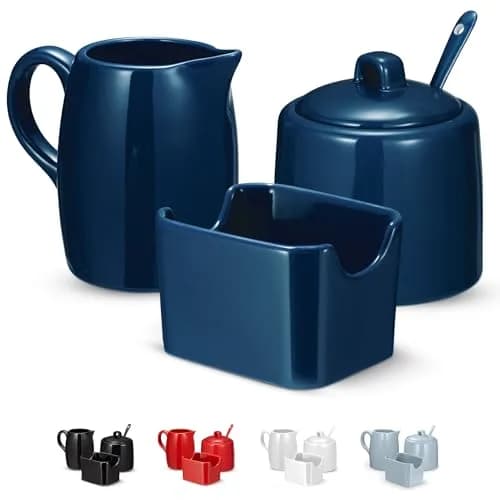 KooK Sugar and Creamer Set, 3 Piece | Ceramic, Navy, Compact & Dishwasher Safe thumbnail 1