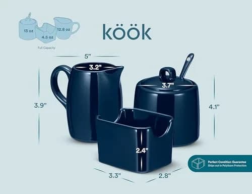 KooK Sugar and Creamer Set, 3 Piece | Ceramic, Navy, Compact & Dishwasher Safe thumbnail 7