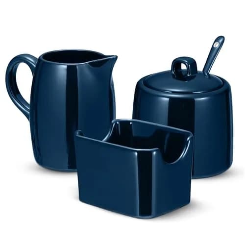 KooK Sugar and Creamer Set, 3 Piece | Ceramic, Navy, Compact & Dishwasher Safe thumbnail 2