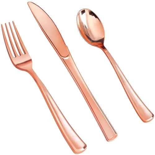 SETUP Disposable Silverware Rose Gold Combo Cutlery 160 Count | Heavy Duty, Elegant Design for Parties & Daily Use thumbnail 2