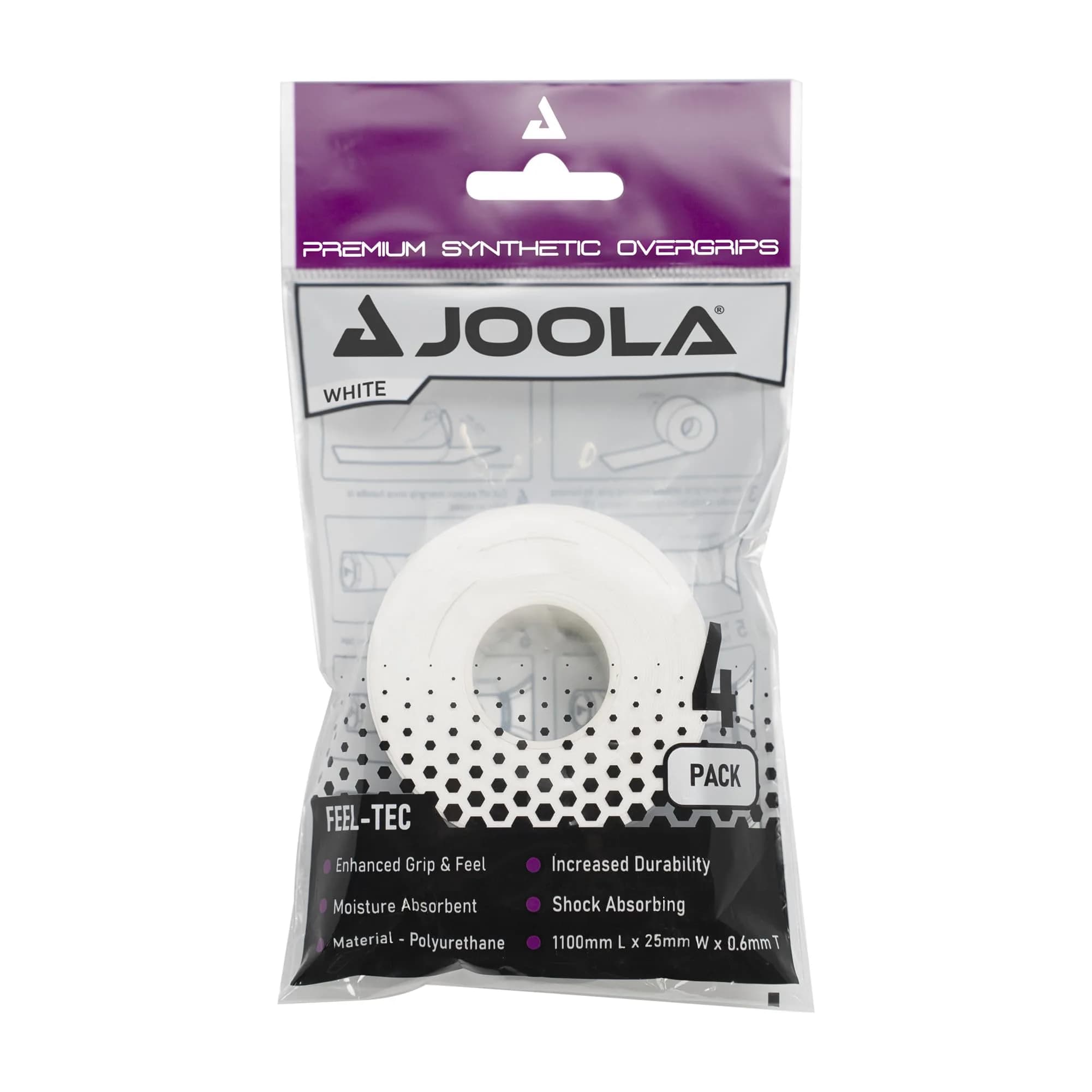JOOLA White Pickleball Overgrip Set of 4 | Tacky Feel, Moisture Absorbent, Universal Fit