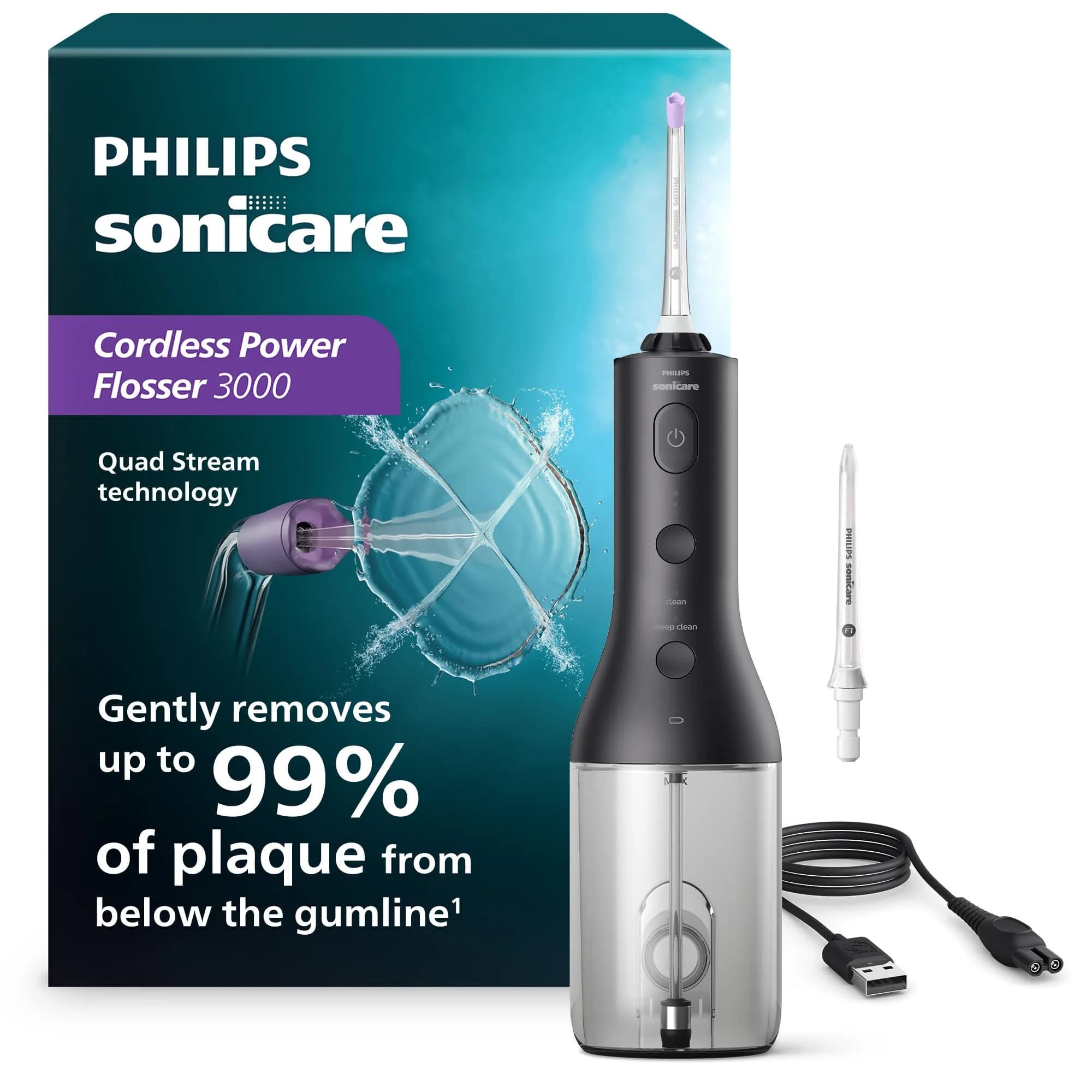Philips Sonicare Cordless Power Flosser 3000 White Oral Irrigator | Quad Stream Technology - main product image