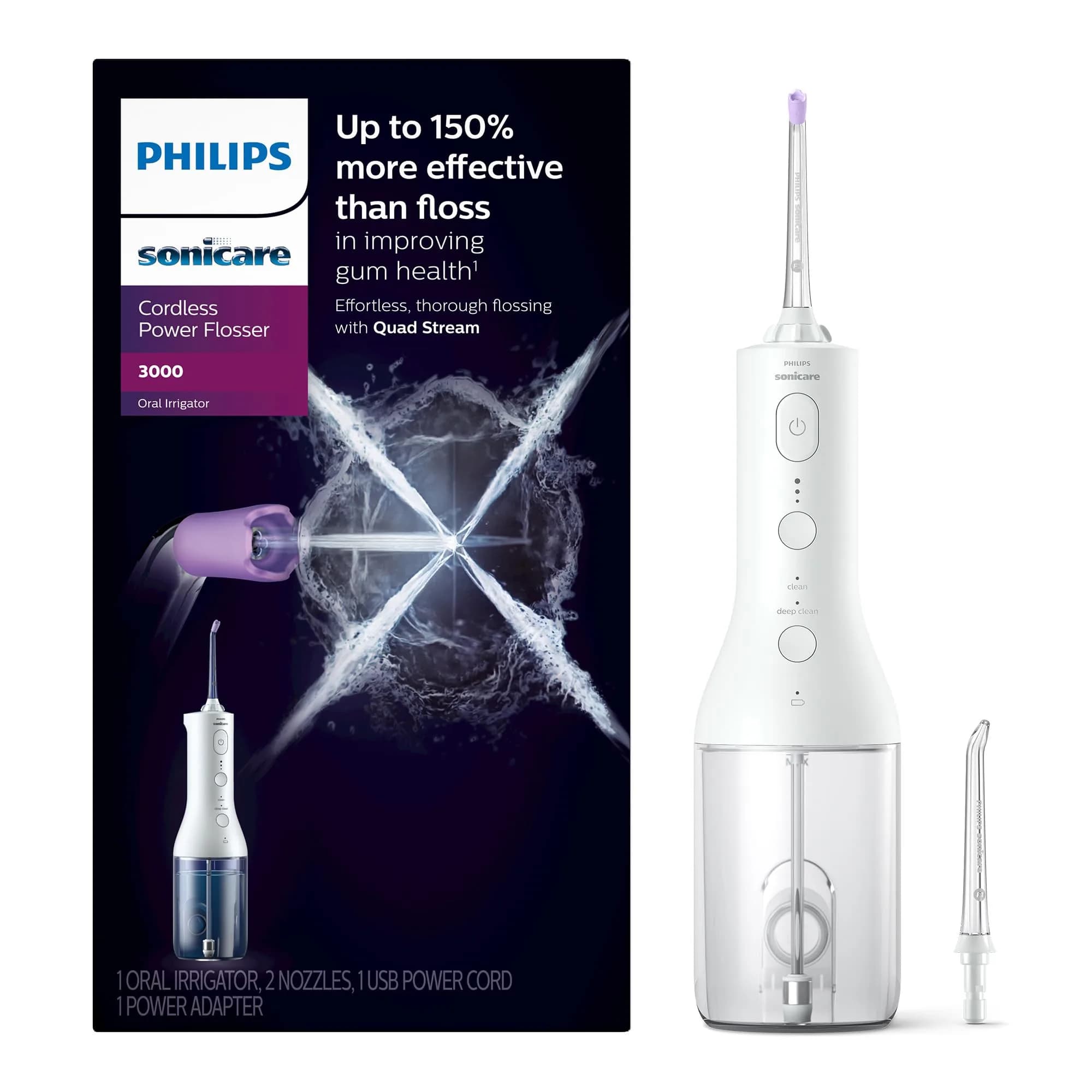 Philips Sonicare Cordless Power Flosser 3000 White Oral Irrigator | Quad Stream Technology - main product image