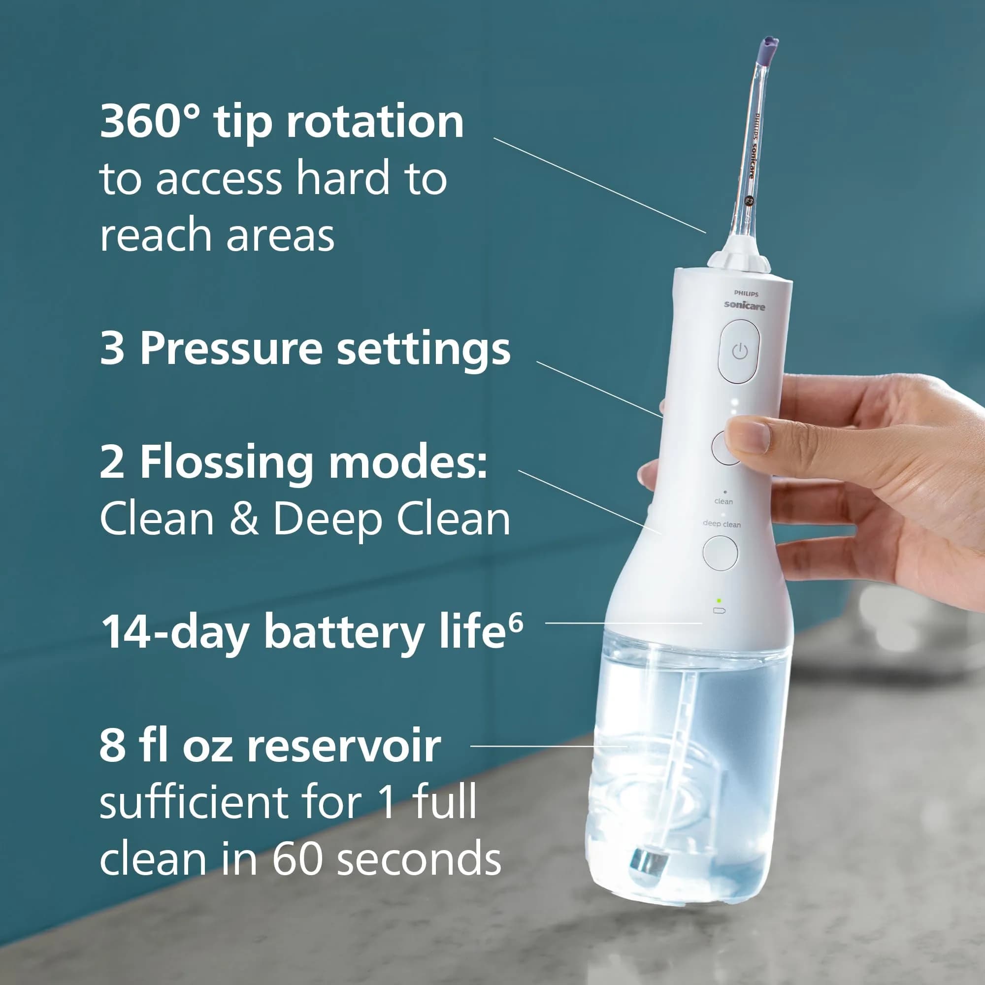 Philips Sonicare Cordless Power Flosser 3000 White Oral Irrigator | Quad Stream Technology - view 3