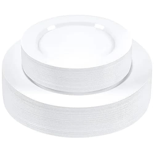 SETUP 60-Piece White Plastic Dinnerware Set – 30 10.25" Dinner & 30 7.5" Salad Plates – Heavy-Duty Disposable for Weddings, Catering, Parties thumbnail 1