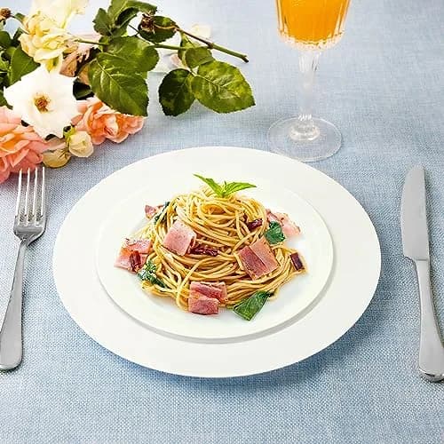 SETUP 60-Piece White Plastic Dinnerware Set – 30 10.25" Dinner & 30 7.5" Salad Plates – Heavy-Duty Disposable for Weddings, Catering, Parties thumbnail 6