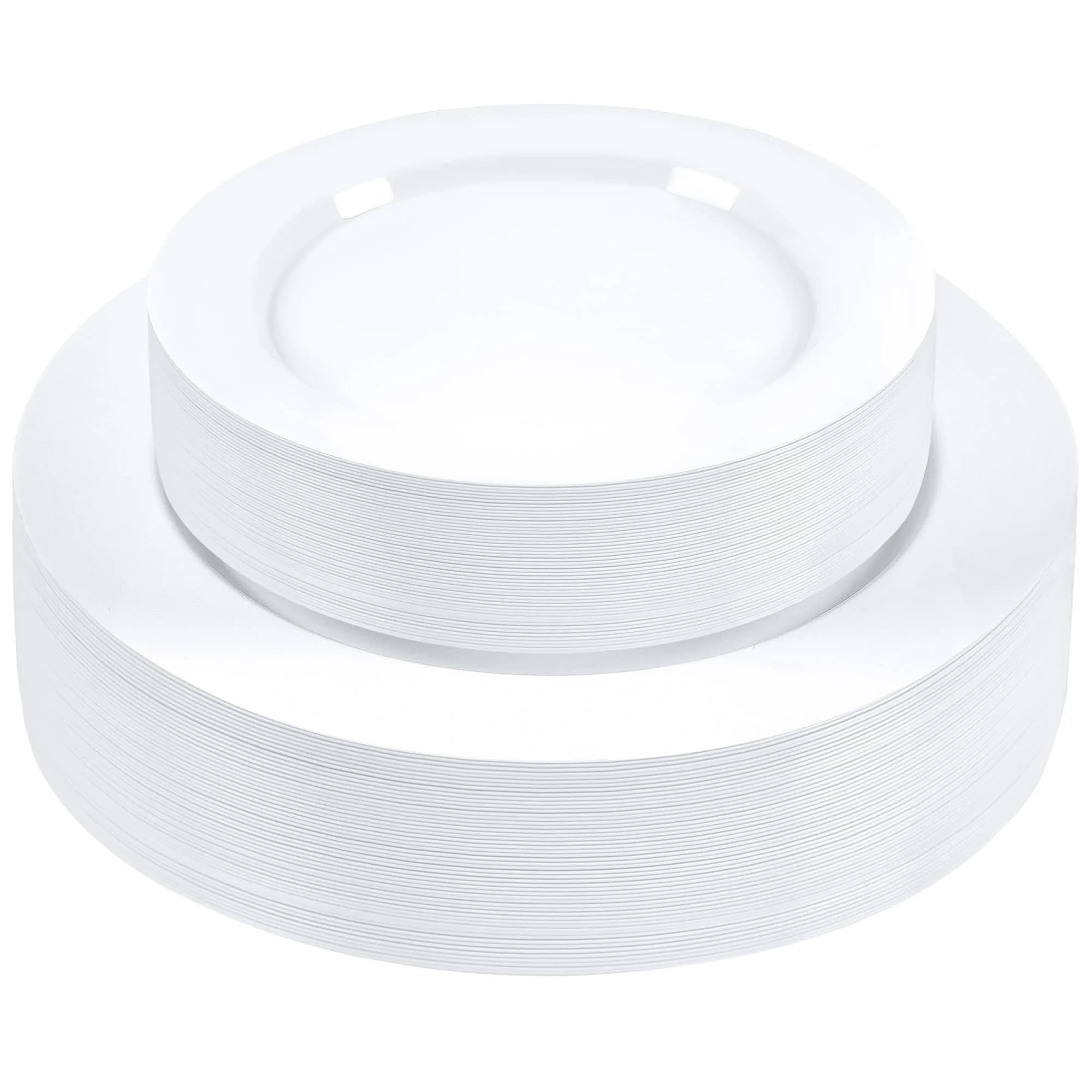 SETUP 60-Piece White Plastic Dinnerware Set – 30 10.25" Dinner & 30 7.5" Salad Plates – Heavy-Duty Disposable for Weddings, Catering, Parties