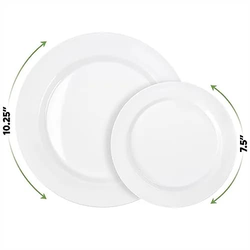 SETUP 60-Piece White Plastic Dinnerware Set – 30 10.25" Dinner & 30 7.5" Salad Plates – Heavy-Duty Disposable for Weddings, Catering, Parties thumbnail 2