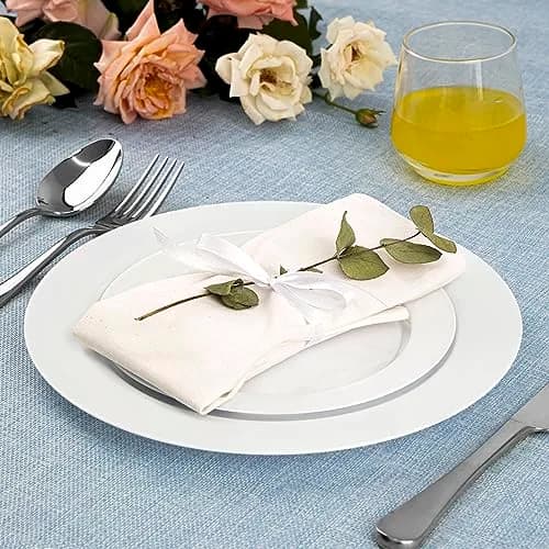 SETUP 60-Piece White Plastic Dinnerware Set – 30 10.25" Dinner & 30 7.5" Salad Plates – Heavy-Duty Disposable for Weddings, Catering, Parties thumbnail 3