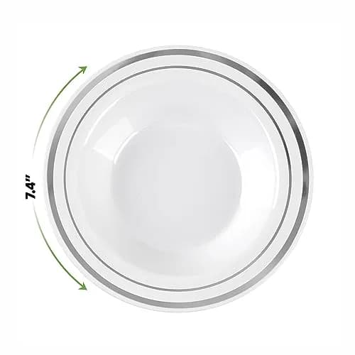 SETUP 12 oz. Disposable Dessert Soup Bowls with Silver Rim | Heavy-Duty Plastic, Elegant Design for All Occasions thumbnail 2
