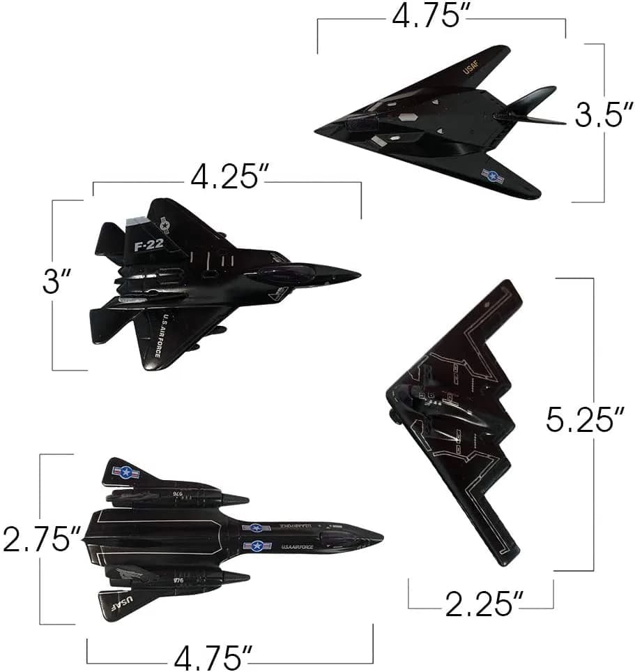 Zugar Land Die-Cast Pullback Stealth Bomber Models (4.25"-5.25") SR-71 Blackbird, F-22 Raptor, F-117 Nighthawk, B2 Bomber | Realistic Military Aircraft Replica thumbnail 6