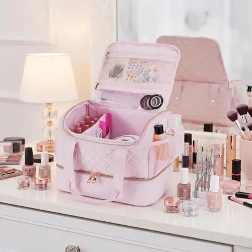 VOFIpremiAm Nail Polish Organizer Case | 50 Bottle Capacity Waterproof Pink thumbnail 2