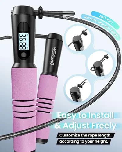 RENPHO Smart Jump Rope with Counter | App Data Tracking, LCD Display, Pink thumbnail 5