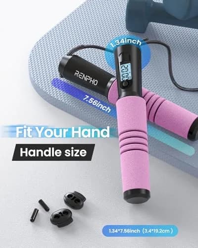 RENPHO Smart Jump Rope with Counter | App Data Tracking, LCD Display, Pink thumbnail 7