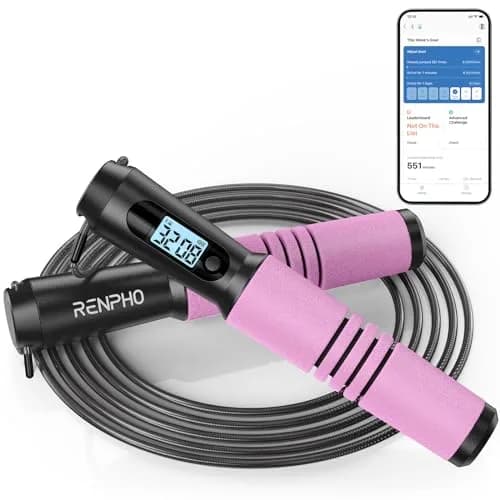RENPHO Smart Jump Rope with Counter | App Data Tracking, LCD Display, Pink thumbnail 8