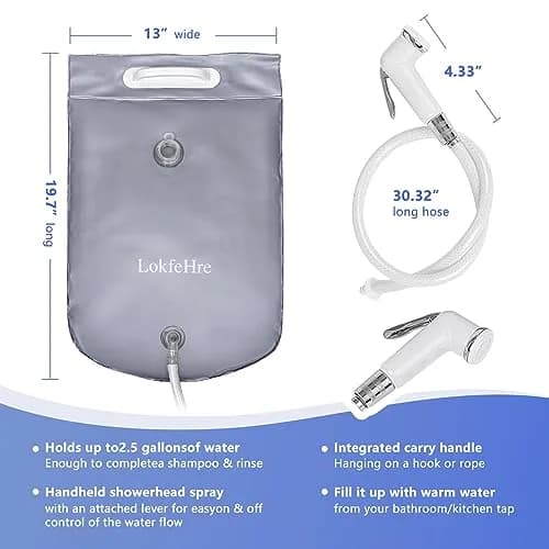 LOKFEHRE Bedside Shower Water Bag - 2.5 GL Portable Water Shower for Bedridden Patients, Silver thumbnail 3
